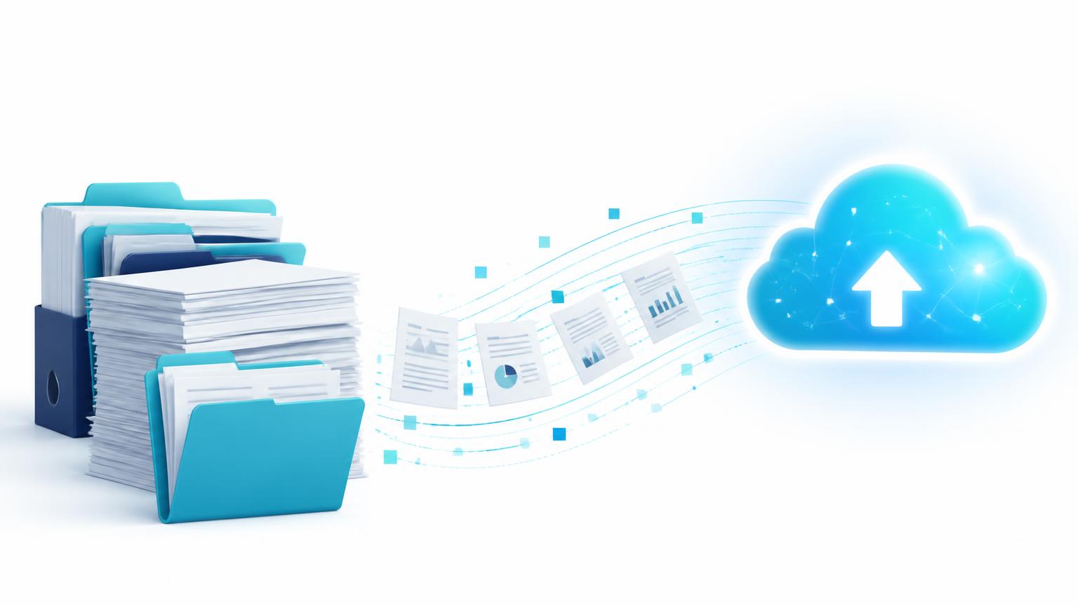 Aktenordner werden zu digitalen Dokumenten in einer sicheren Cloud